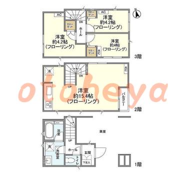 グランドピアノ可の賃貸物件 3 LDK 24万円の図面１