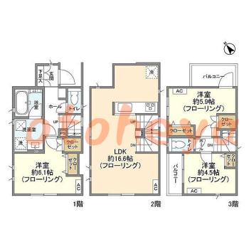 楽器可の賃貸物件 3 LDK 23.7万円の図面１