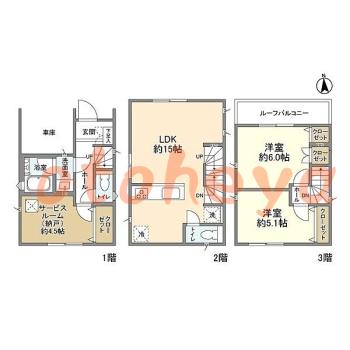 防音室のある楽器可 賃貸物件 2 SLDK 22.3万円の図面１