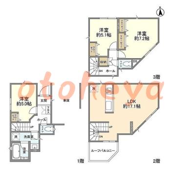防音室のある楽器可 賃貸物件 3 LDK 23.5万円の図面１