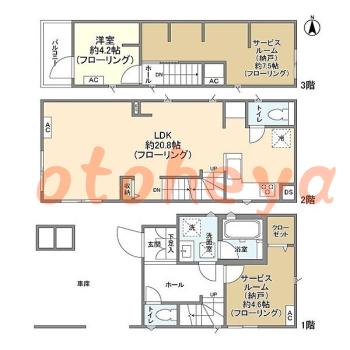 グランドピアノ可の賃貸物件 1 SLDK 19.9万円の図面１