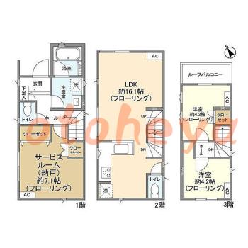 グランドピアノ可の賃貸物件 2 SLDK 19.9万円の図面１