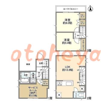 グランドピアノ可の賃貸物件 2 SLDK 22.1万円の図面１