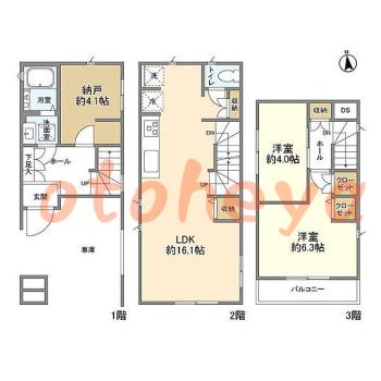 グランドピアノ可の賃貸物件 2 SLDK 18.2万円の図面１