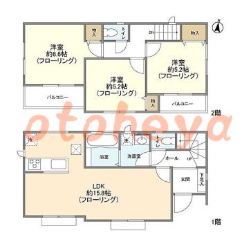 防音室のある楽器可 賃貸物件 3 LDK 18.6万円の図面１