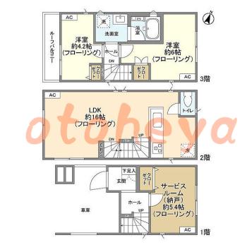 楽器可の賃貸物件 2 SLDK 34.9万円の図面１