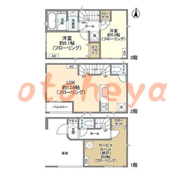 防音室のある楽器可 賃貸物件 2 SLDK 27.5万円の図面１