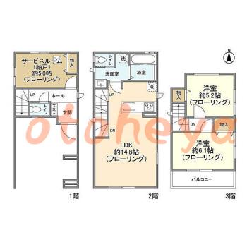 楽器可の賃貸物件 2 SLDK 26.8万円の図面１