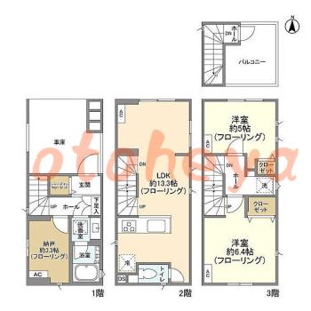 防音室のある楽器可 賃貸物件 2 SLDK 19.9万円の図面１