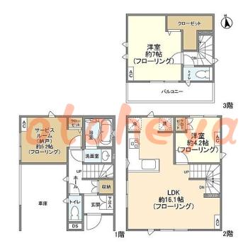 防音室のある楽器可 賃貸物件 2 SLDK 36万円の図面１