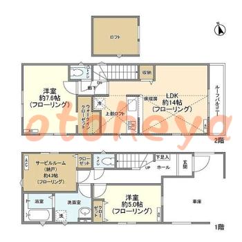 防音室のある楽器可 賃貸物件 2 SLDK 35.8万円の図面１