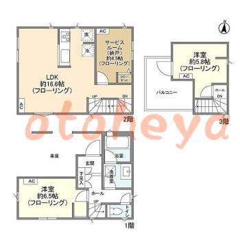 グランドピアノ可の賃貸物件 2 SLDK 25.8万円の図面１