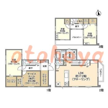 楽器可の賃貸物件 3 SLDK 21万円の図面１