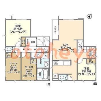 防音室のある楽器可 賃貸物件 2 SLDK 33万円の図面１