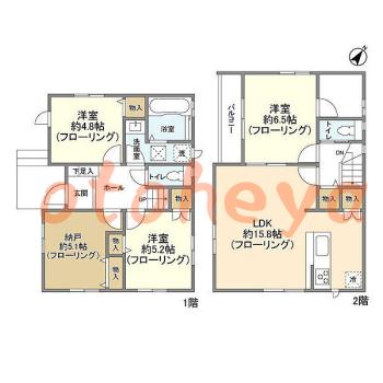 グランドピアノ可の賃貸物件 3 SLDK 27.4万円の図面１