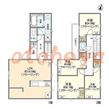 楽器可の賃貸物件 4 LDK 19.8万円の図面１
