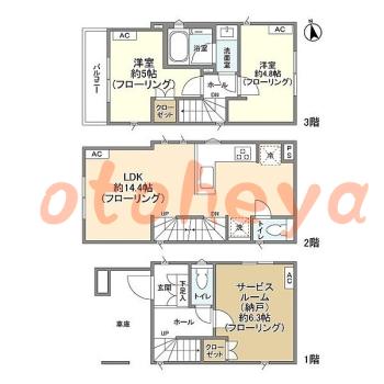 グランドピアノ可の賃貸物件 2 SLDK 23.8万円の図面１