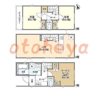 防音室のある楽器可 賃貸物件 2 SLDK 21.6万円の図面１