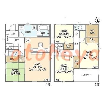 グランドピアノ可の賃貸物件 4 LDK 22.9万円の図面１