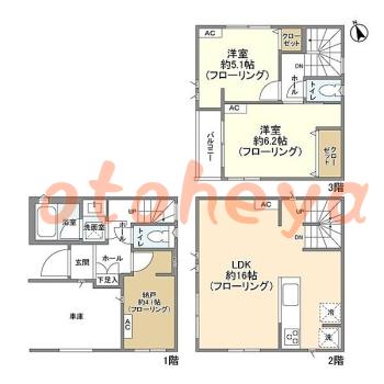 楽器可の賃貸物件 2 SLDK 22万円の図面１
