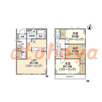 楽器可の賃貸物件 2 SLDK 22.8万円の図面１