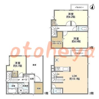 物件 3 LDK 22.6万円の図面１