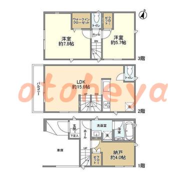 楽器可の賃貸物件 2 SLDK 19.8万円の図面１