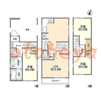 防音室のある楽器可 賃貸物件 3 LDK 18.8万円の図面１