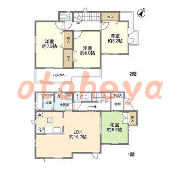 楽器可の賃貸物件 4 LDK 21.7万円の図面１