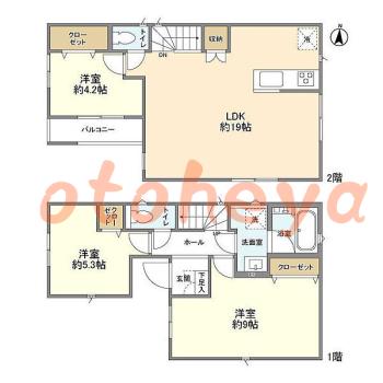 楽器可の賃貸物件 3 LDK 19.8万円の図面１