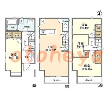 防音室のある楽器可 賃貸物件 4 LDK 22.2万円の図面１