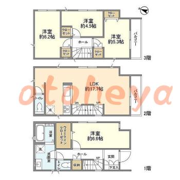 防音室のある楽器可 賃貸物件 4 LDK 22.2万円の図面１