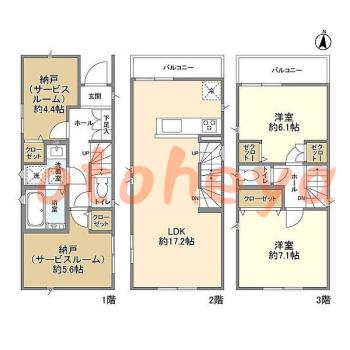 楽器可の賃貸物件 2 SLDK 19.3万円の図面１
