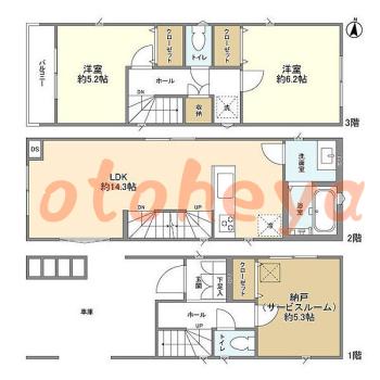 楽器可の賃貸物件 2 SLDK 24.6万円の図面１