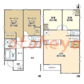 楽器可の賃貸物件 2 SLDK 26万円の図面１