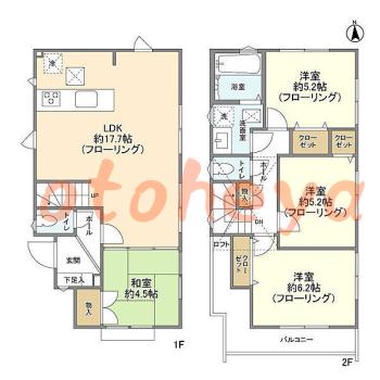 グランドピアノ可の賃貸物件 4 LDK 23.5万円の図面１