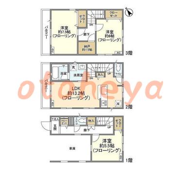グランドピアノ可の賃貸物件 3 SLDK 17.2万円の図面１
