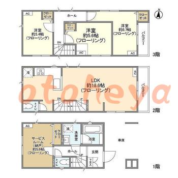 防音室のある楽器可 賃貸物件 3 SLDK 25.6万円の図面１