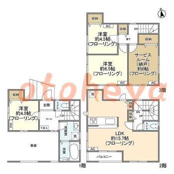 楽器可の賃貸物件 3 SLDK 27.4万円の図面１