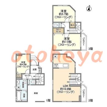 防音室のある楽器可 賃貸物件 3 LDK 22万円の図面１
