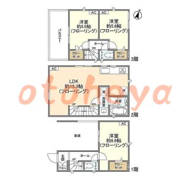 楽器可の賃貸物件 3 LDK 38万円の図面１