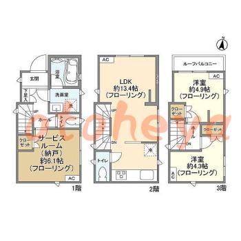 防音室のある楽器可 賃貸物件 2 SLDK 18.5万円の図面１