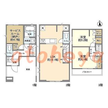 楽器可の賃貸物件 2 SLDK 21.1万円の図面１