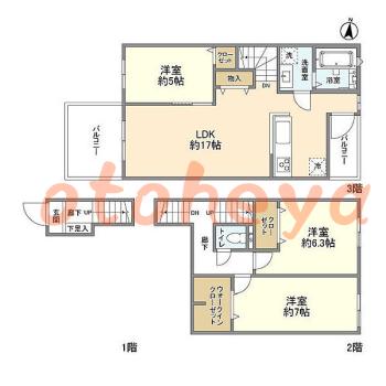 楽器可の賃貸物件 3 LDK 18.7万円の図面１
