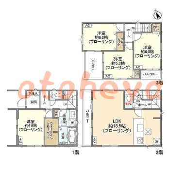グランドピアノ可の賃貸物件 4 LDK 24.2万円の図面１