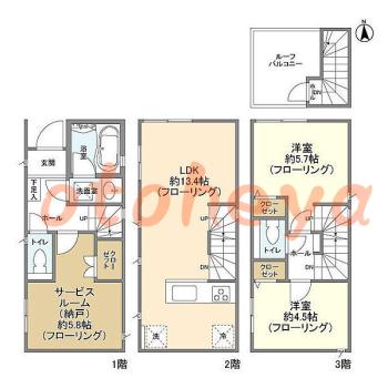 防音室のある楽器可 賃貸物件 2 SLDK 25.5万円の図面１