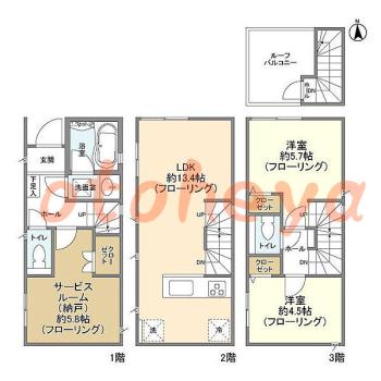 防音室のある楽器可 賃貸物件 2 SLDK 25.5万円の図面１