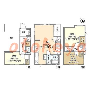 楽器可の賃貸物件 2 SLDK 35.7万円の図面１