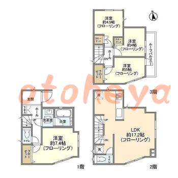 楽器可の賃貸物件 4 LDK 23.7万円の図面１