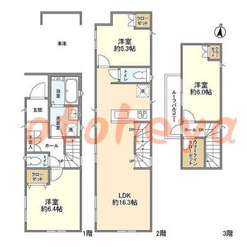 楽器可の賃貸物件 3 LDK 35万円の図面１